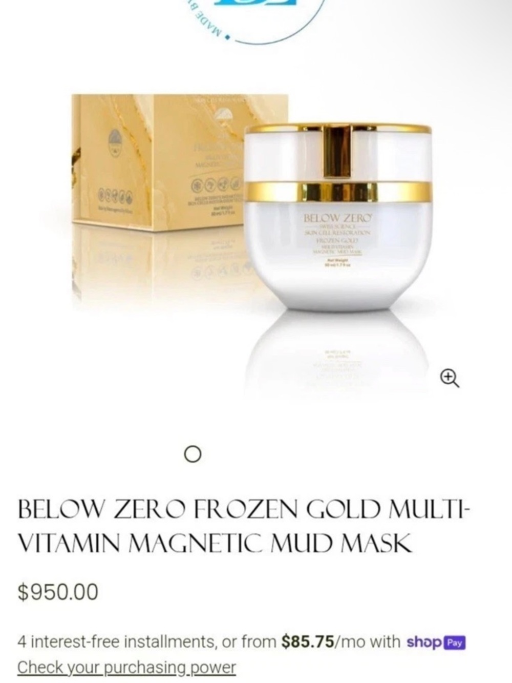 Below Zero Frozen Gold Multivitamin Magnetic Mud Mask New In Box 1.7 FL oz